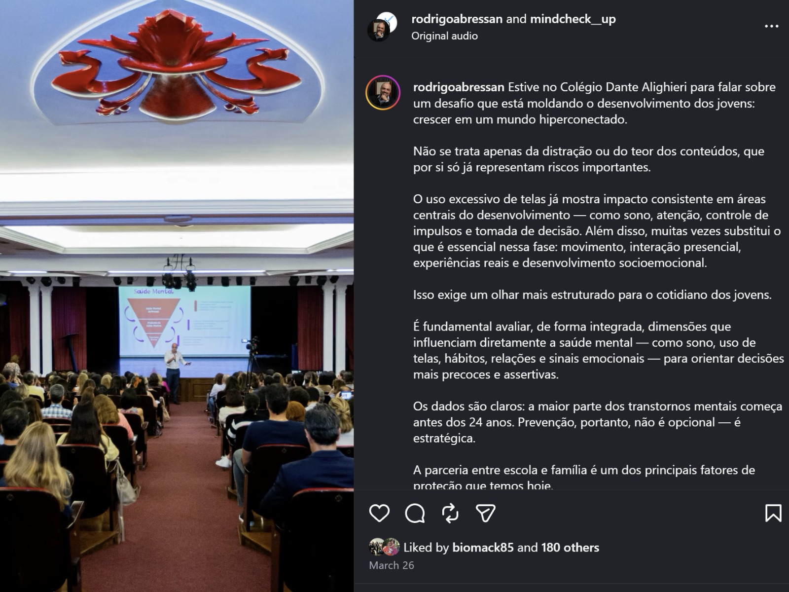 Palestra no Colégio Dante Alighieri